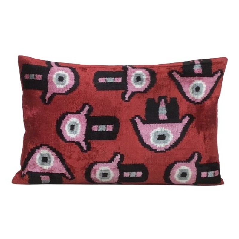 VELVET IKAT PILLOW COVER RED PURPLE HAT Q12